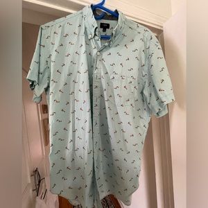J Crew Men’s cotton short sleeve button down shirt w tropical bird print